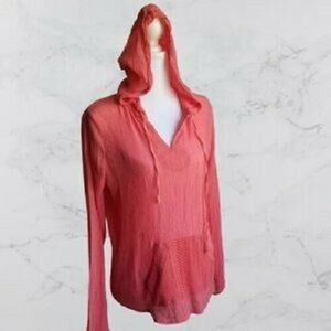 Hooded Long Sleeve Pink Sport Top - Size M